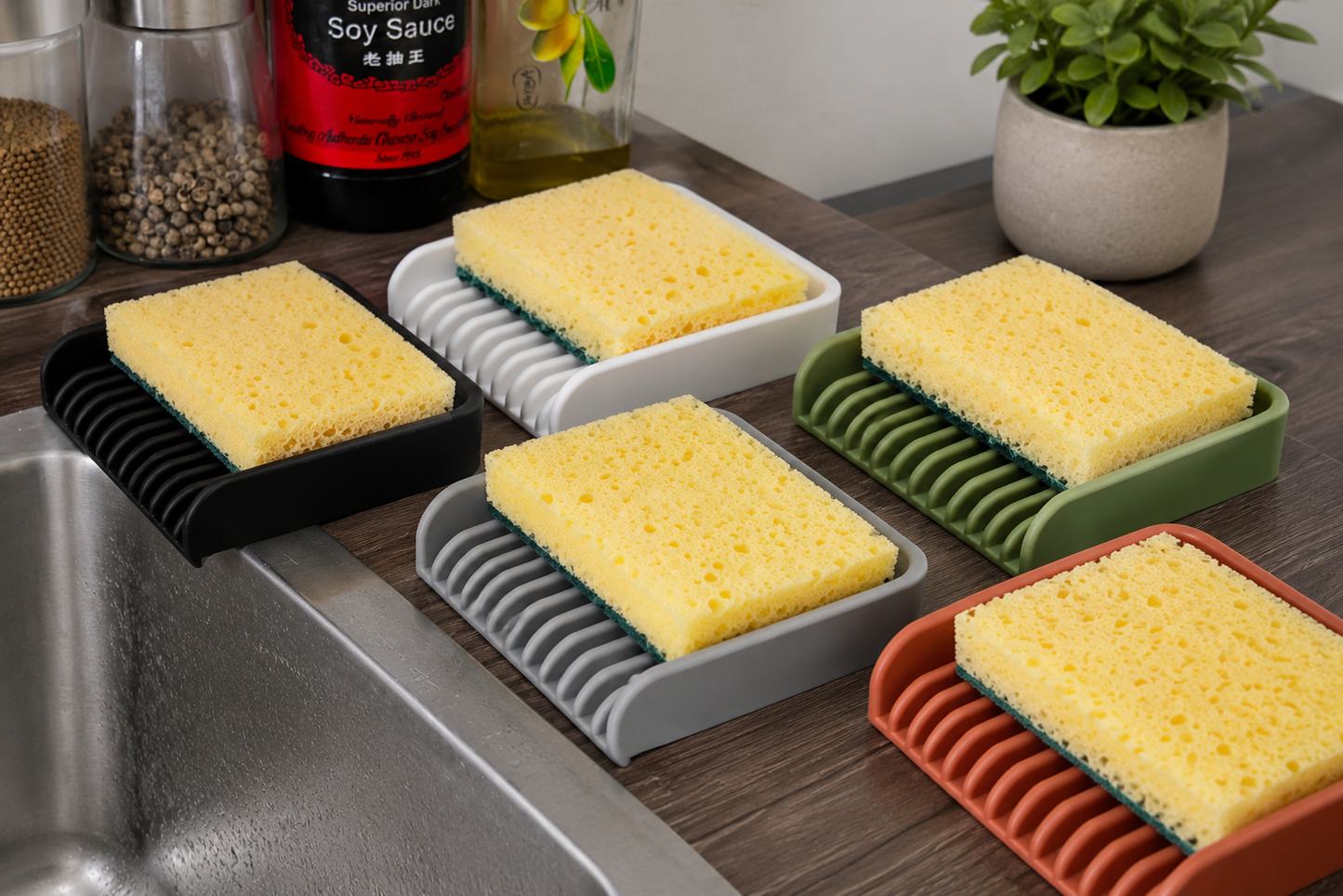 Moderno escurridor y soporte para esponjas